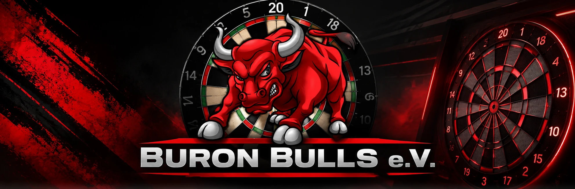 Buron Bulls e.V. – roter Bulle und E-Dart-Scheibe